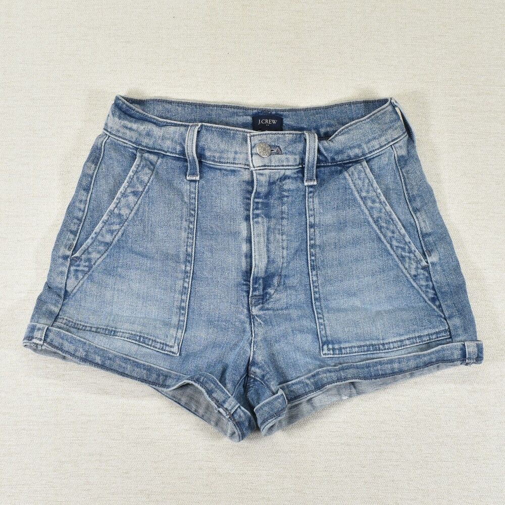 J.Crew High Rise Denim Shorts Size 24 Utility Light Wash Patch Pocket Jeans